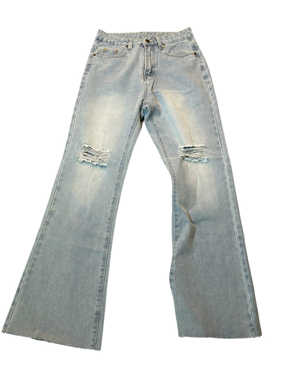 High-Rise Light Blue Distressed Wide-Leg Jeans